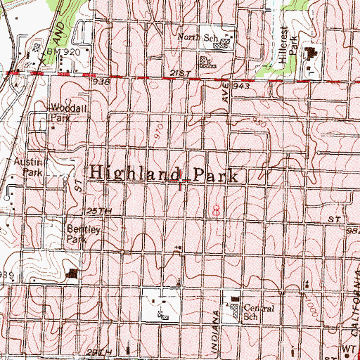 Topographic Map of Highland Park, KS