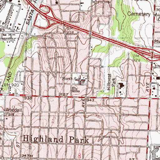 Topographic Map of Highland Park North Elementary School (historical), KS