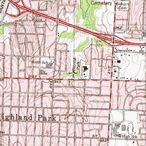 Topographic Map of Hillcrest Park, KS