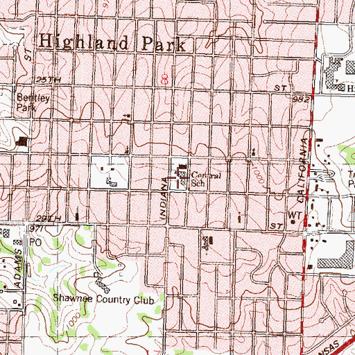 Topographic Map of Highland Park Central Elementary School, KS