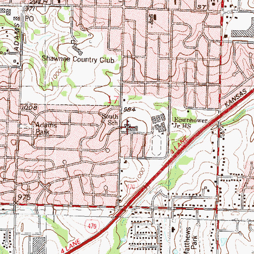 Topographic Map of Ross Elementary School, KS