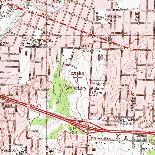 Topographic Map of Topeka Cemetery, KS