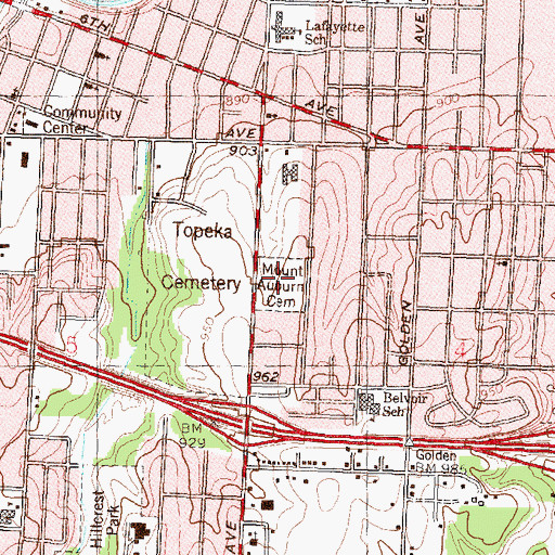 Topographic Map of Mount Auburn Cemetery, KS
