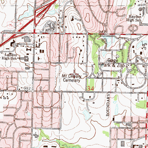 Topographic Map of Mount Calvary Cemetery, KS