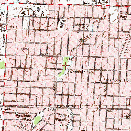 Topographic Map of Washburn Park, KS