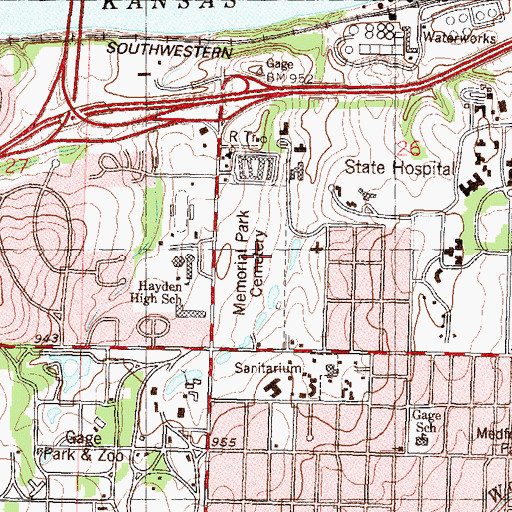 Topographic Map of Pennwell - Gabel Cemetery and Mausoleum, KS