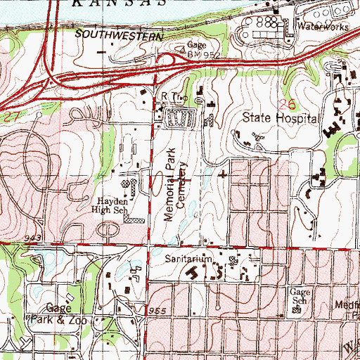 Topographic Map of Pennwell - Gabel Cemetery and Mausoleum, KS