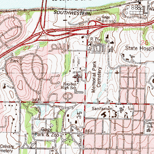 Topographic Map of Hayden High School, KS