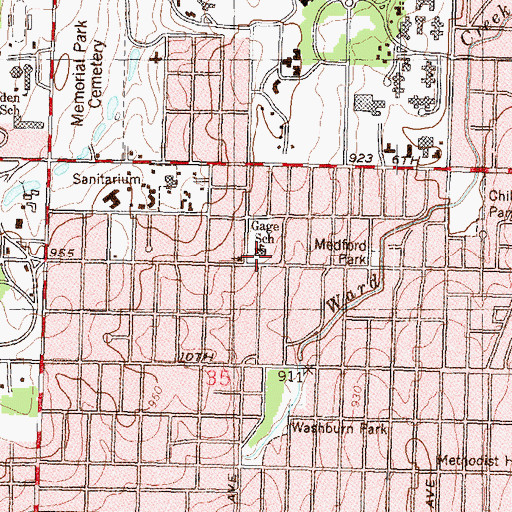 Topographic Map of Gage Elementary School (historical), KS