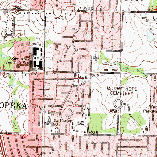 Topographic Map of Hillsdale Park, KS