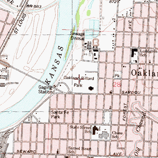 Topographic Map of Oakland-Billard Park, KS