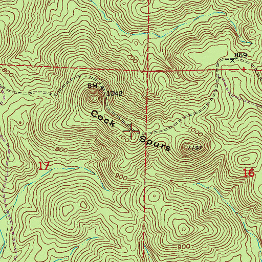 Topographic Map of Cock Spurs, AR