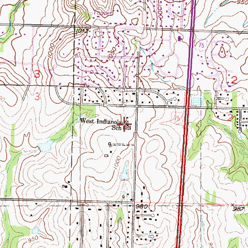 Topographic Map of West Indianola Elementary School, KS