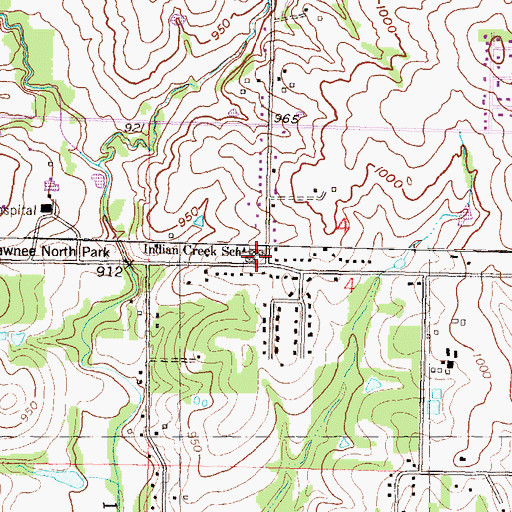 Topographic Map of Indian Creek Elementary School, KS