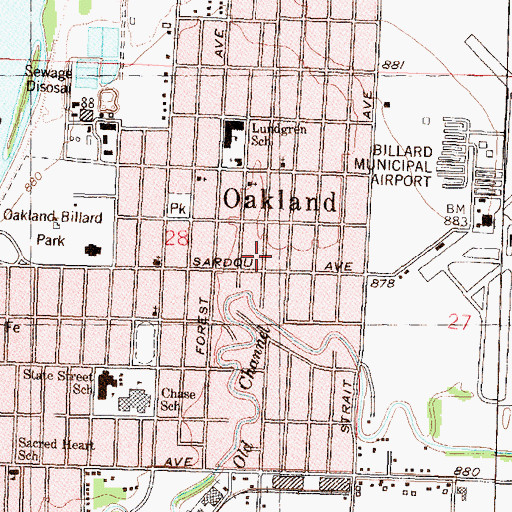 Topographic Map of Oakland, KS