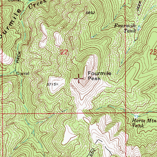 Topographic Map of Fourmile Peak, AZ