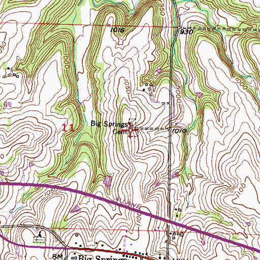 Topographic Map of East View - Big Springs Cemetery, KS