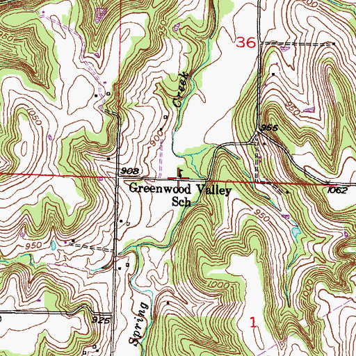 Topographic Map of Greenwood Valley School (historical), KS