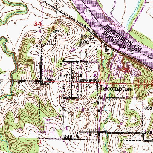 Topographic Map of Lecompton, KS