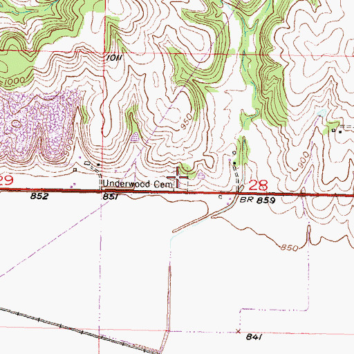 Topographic Map of Underwood Cemetery, KS