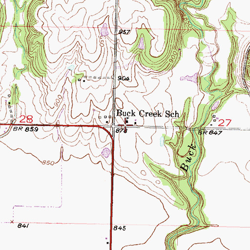 Topographic Map of Buck Creek School, KS