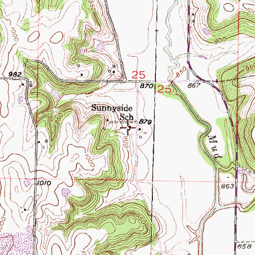 Topographic Map of Sunnyside School, KS