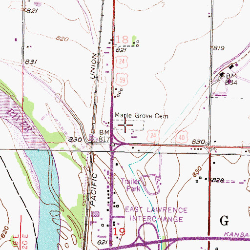 Topographic Map of Maple Grove Cemetery, KS
