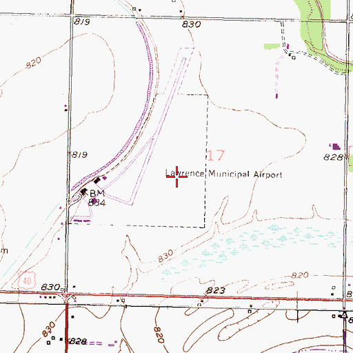 Topographic Map of Lawrence Municipal Airport, KS
