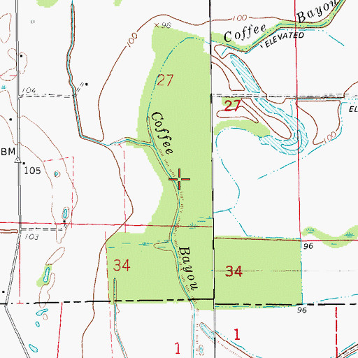 Topographic Map of Coffee Bayou, AR