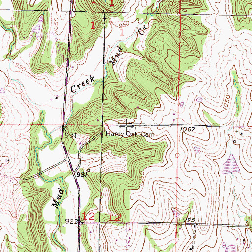 Topographic Map of Hardy Oak Cemetery, KS
