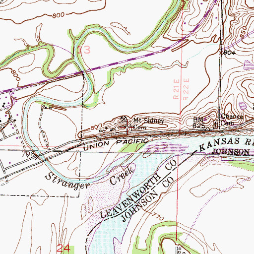 Topographic Map of Mount Sidney Cemetery, KS