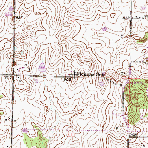 Topographic Map of Pickens School, KS