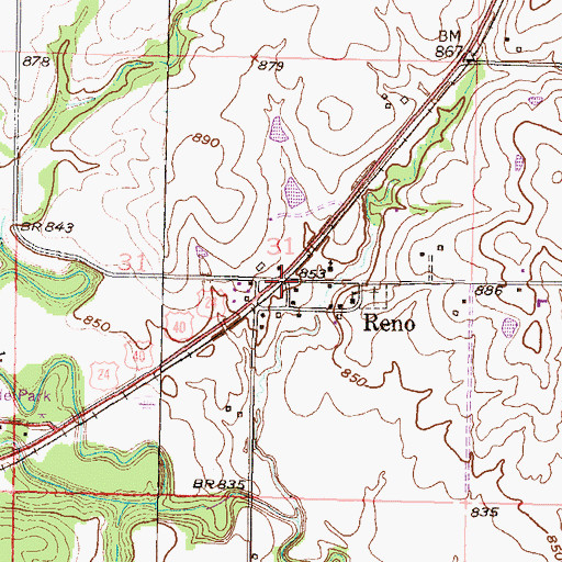 Topographic Map of Reno, KS