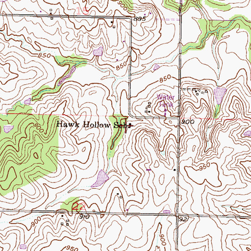 Topographic Map of Hawk Hollow School, KS