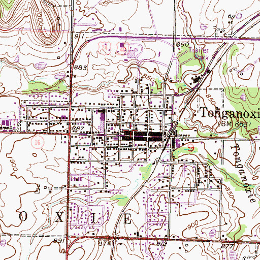 Topographic Map of Tonganoxie, KS