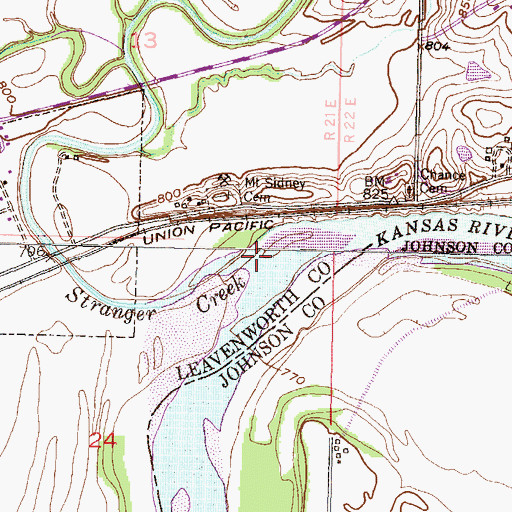 Topographic Map of Stranger Creek, KS