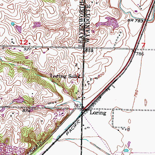 Topographic Map of Loring School, KS