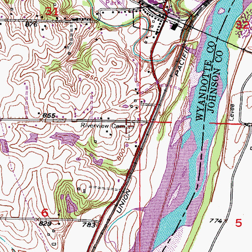 Topographic Map of Riverview Cemetery, KS
