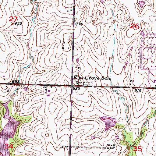 Topographic Map of Elm Grove School, KS