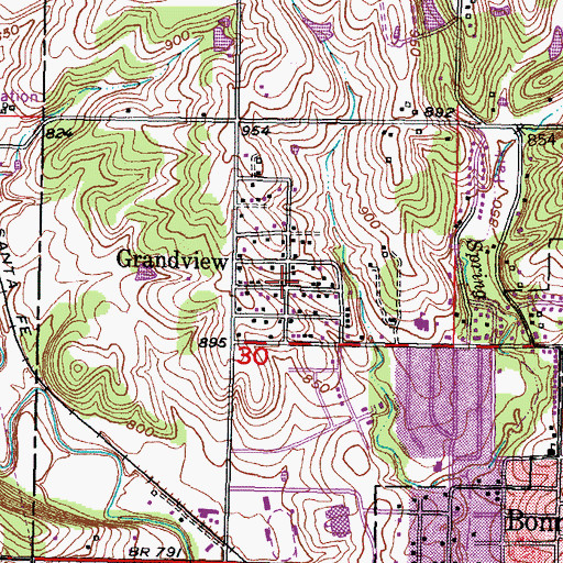 Topographic Map of Grandview, KS