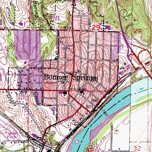 Topographic Map of Bonner Springs, KS