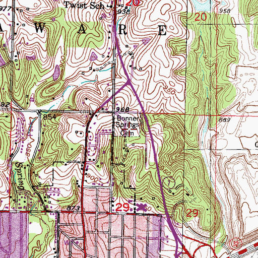 Topographic Map of Bonner Springs Cemetery, KS