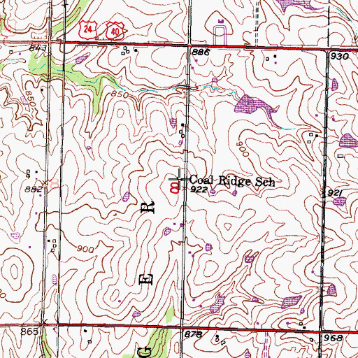 Topographic Map of Coal Ridge School, KS
