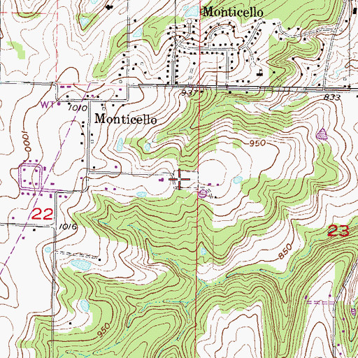 Topographic Map of Monticello Cemetery, KS