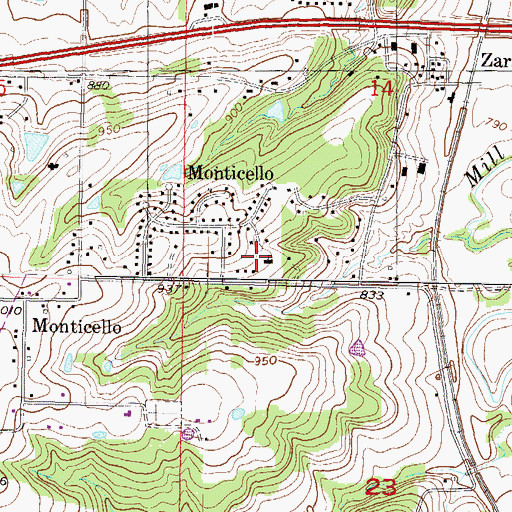 Topographic Map of Monticello Elementary School (historical), KS