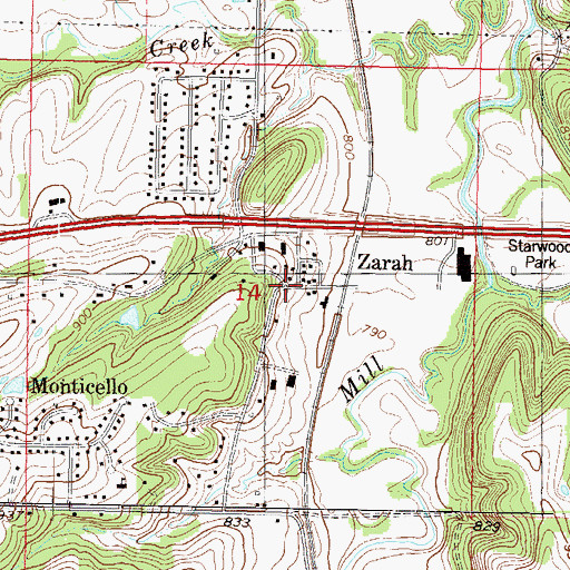 Topographic Map of Zarah, KS