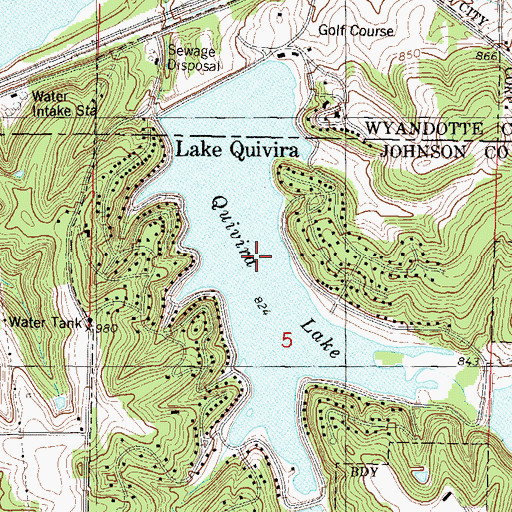 Topographic Map of Quivira Lake, KS