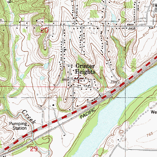 Topographic Map of Grinter Heights, KS