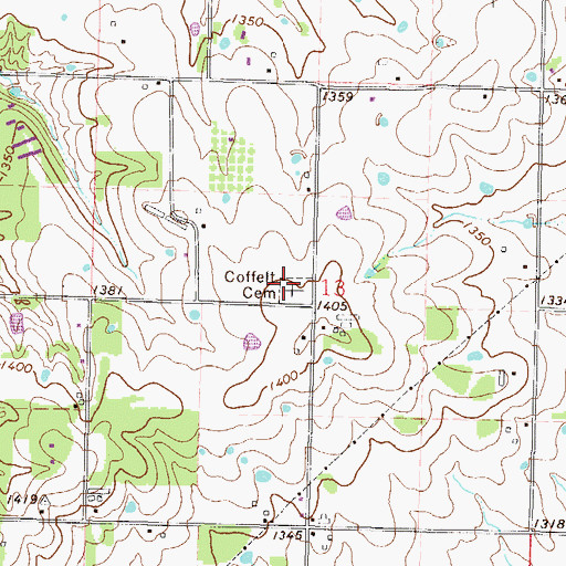 Topographic Map of Coffelt Cemetery, AR