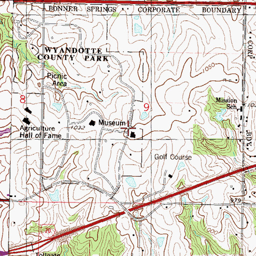 Topographic Map of Wyandotte County Park, KS